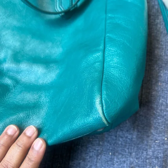 Fossil Sydney leather tote bag turquoise/teal pre owned - Picture 9 of 16
